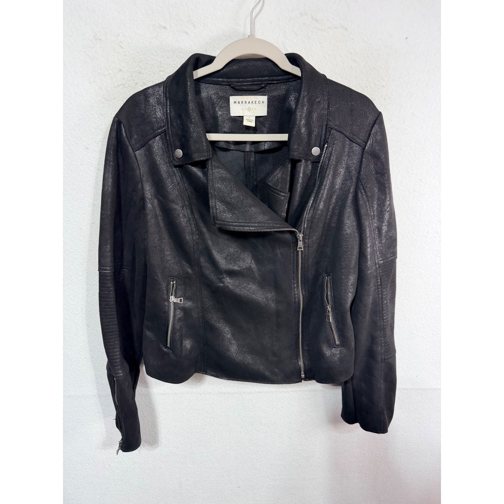 Anthropologie Marrakech Jacket Moto Biker Asymmetrical Zip Women's Size L Black